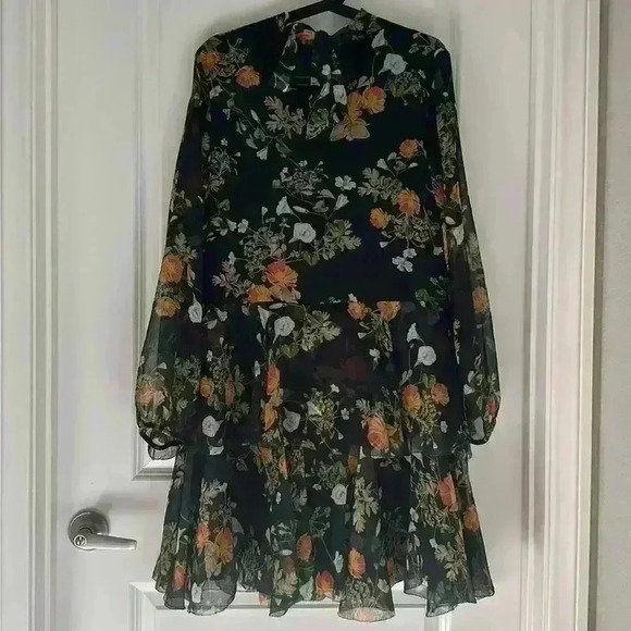 Ralph Lauren Dresses & Skirts - LAUREN RALPH LAUREN Women's Floral Tie-neck Chiffon Ruffled Tiered Midi Dress